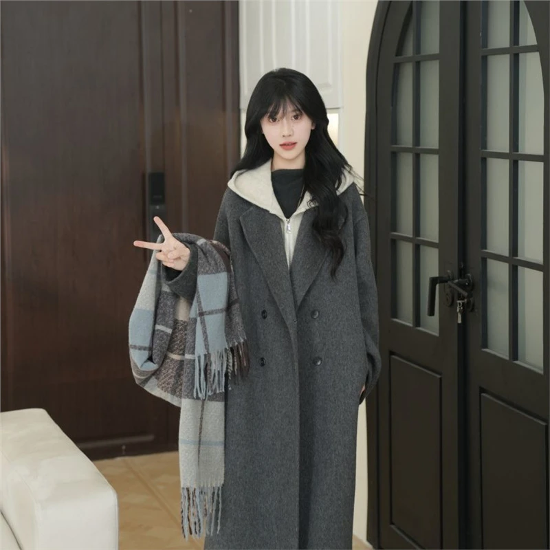 2025新款毛呢大衣女韩系高贵气质百搭中长款宽松显瘦赫本外套秋冬