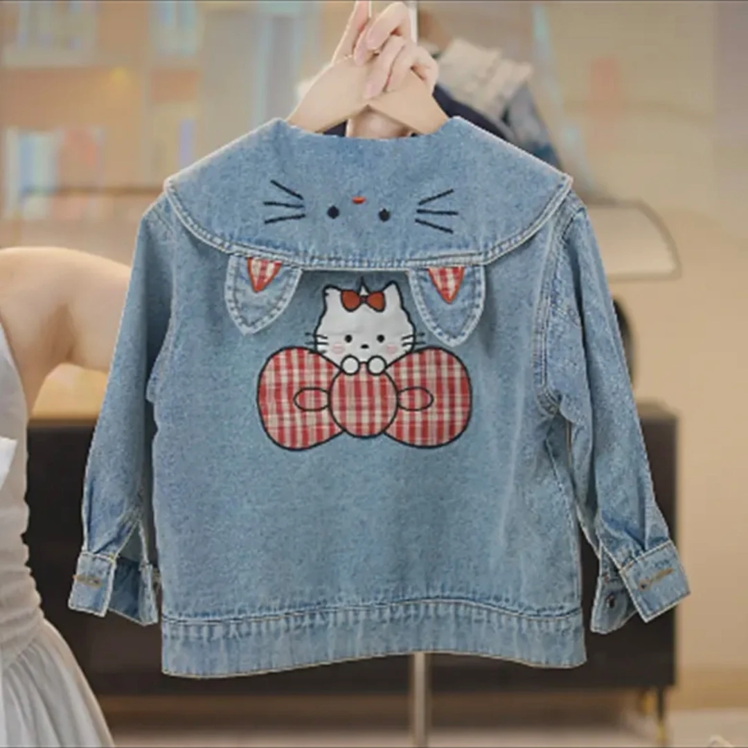 女童牛仔外套春秋款2025新款洋气儿童秋装kt猫夹克女宝宝秋季上衣