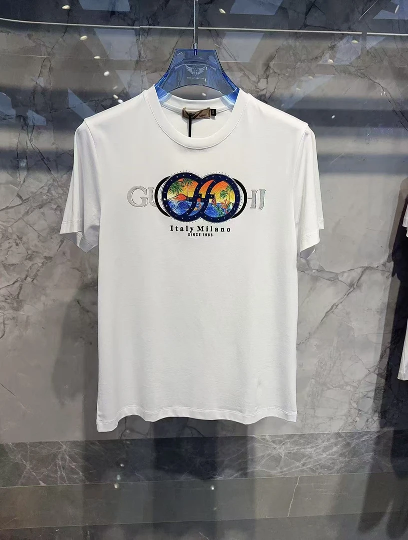 撼路者家2025新款夏季时尚休闲修身潮流圆领刺图案短袖T恤