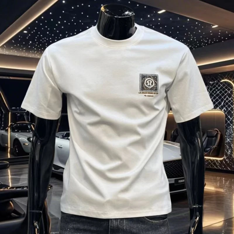 高档时尚青年2025夏季新品男士高级潮牌修身帅气圆领短袖T恤