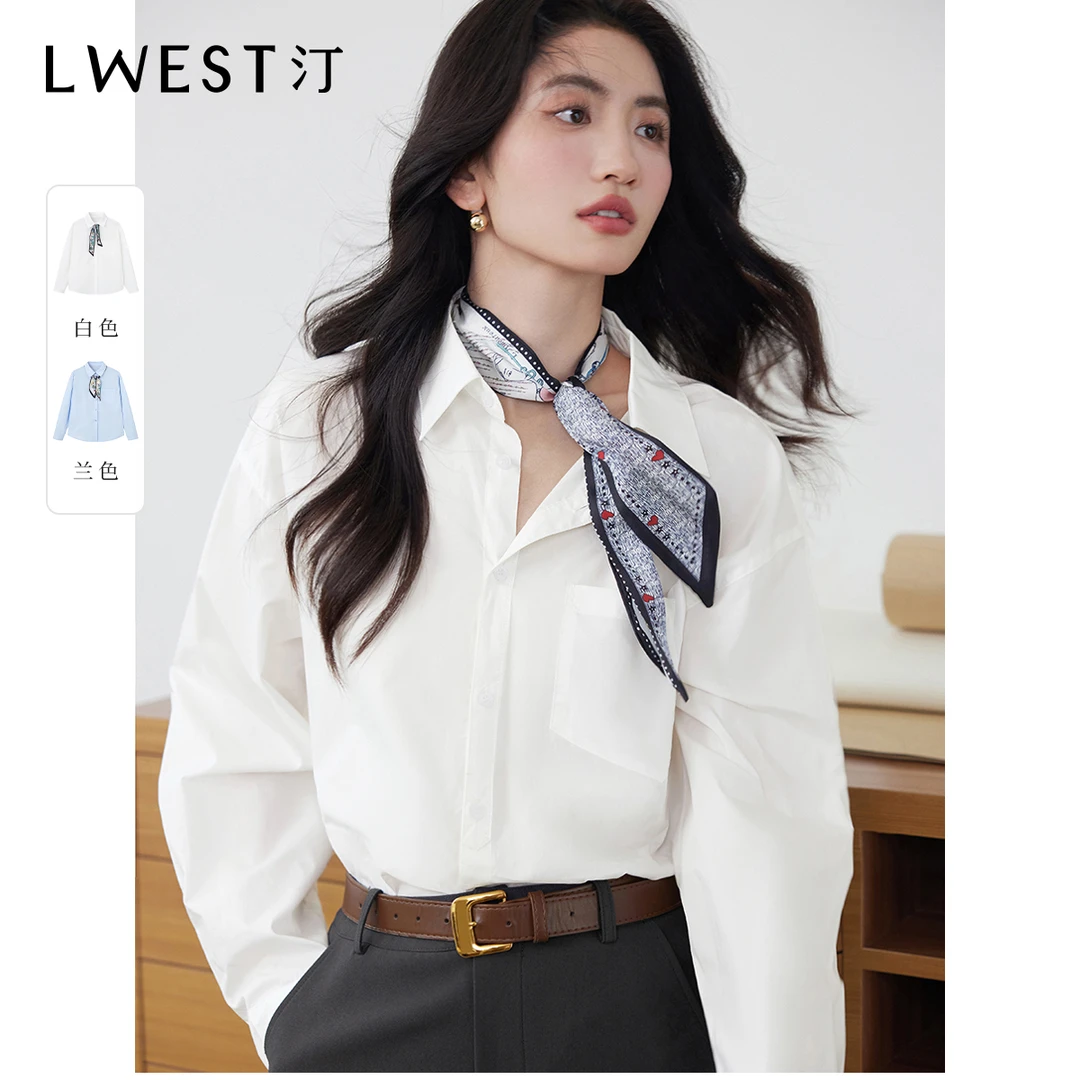 12720【大叔专享】朗文斯汀简约通勤丝巾装饰衬衫DTMC5112D12720