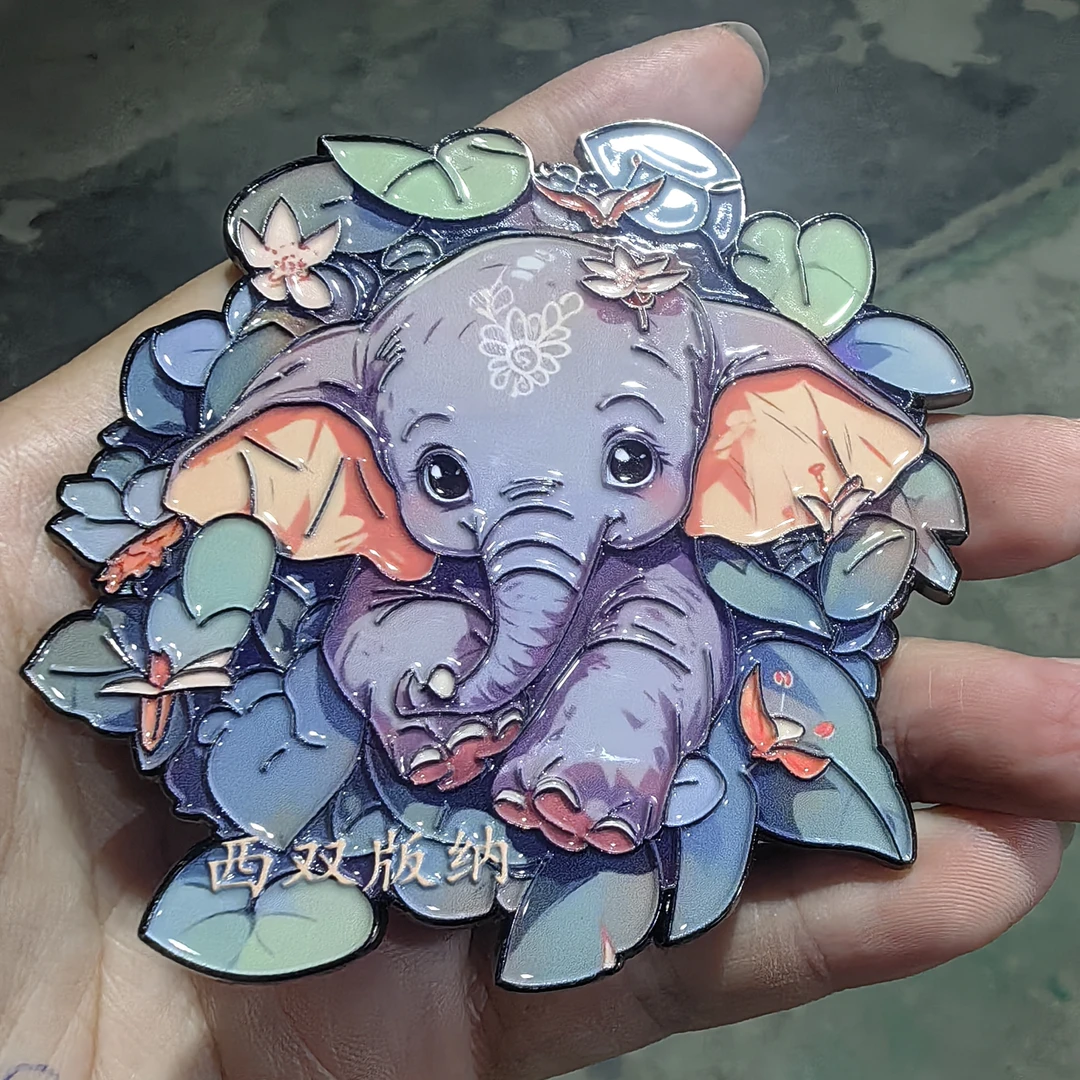 西双版纳花环小象金属磁吸冰箱贴