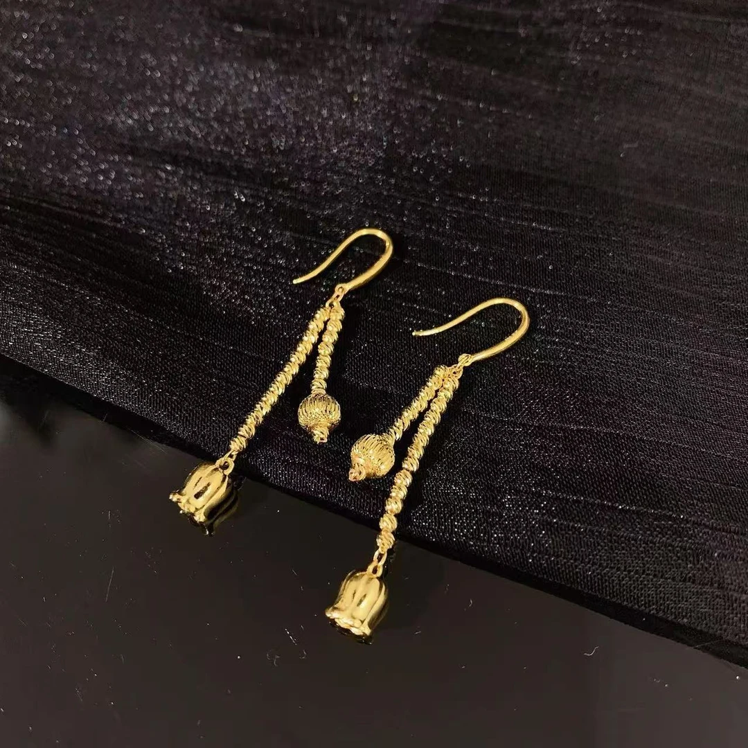 【伟新源】足金999 5G工艺 铃兰花猫眼耳钩4.18克