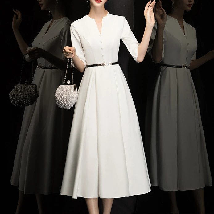 白色小晚礼服女新款宴会气质高级感轻奢小众连衣裙主持人平时可穿