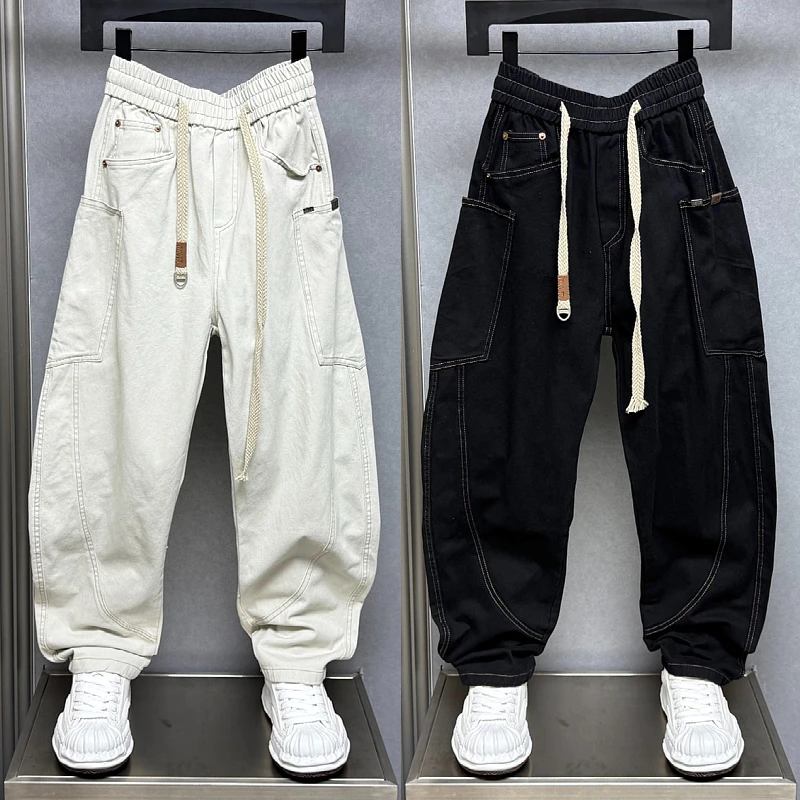 2025秋季新款弯刀牛仔裤男士潮流韩版宽松直筒青年帅气工装休闲裤
