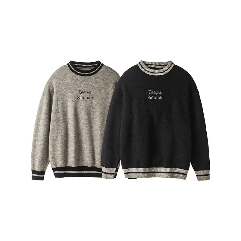 美式复古圆领毛衣秋冬男女宽松针织衫外套慵懒风2025新款 MM238