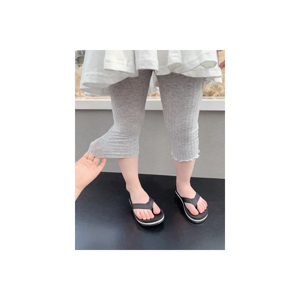 儿童打底裤夏季薄款修身新款镂空提花透气7分裤带花边女小童裤子