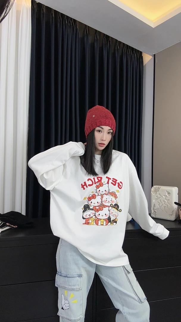 【劉發發】W459【全家福】新款韩版圆领高级百搭时尚宽松重磅高级T恤