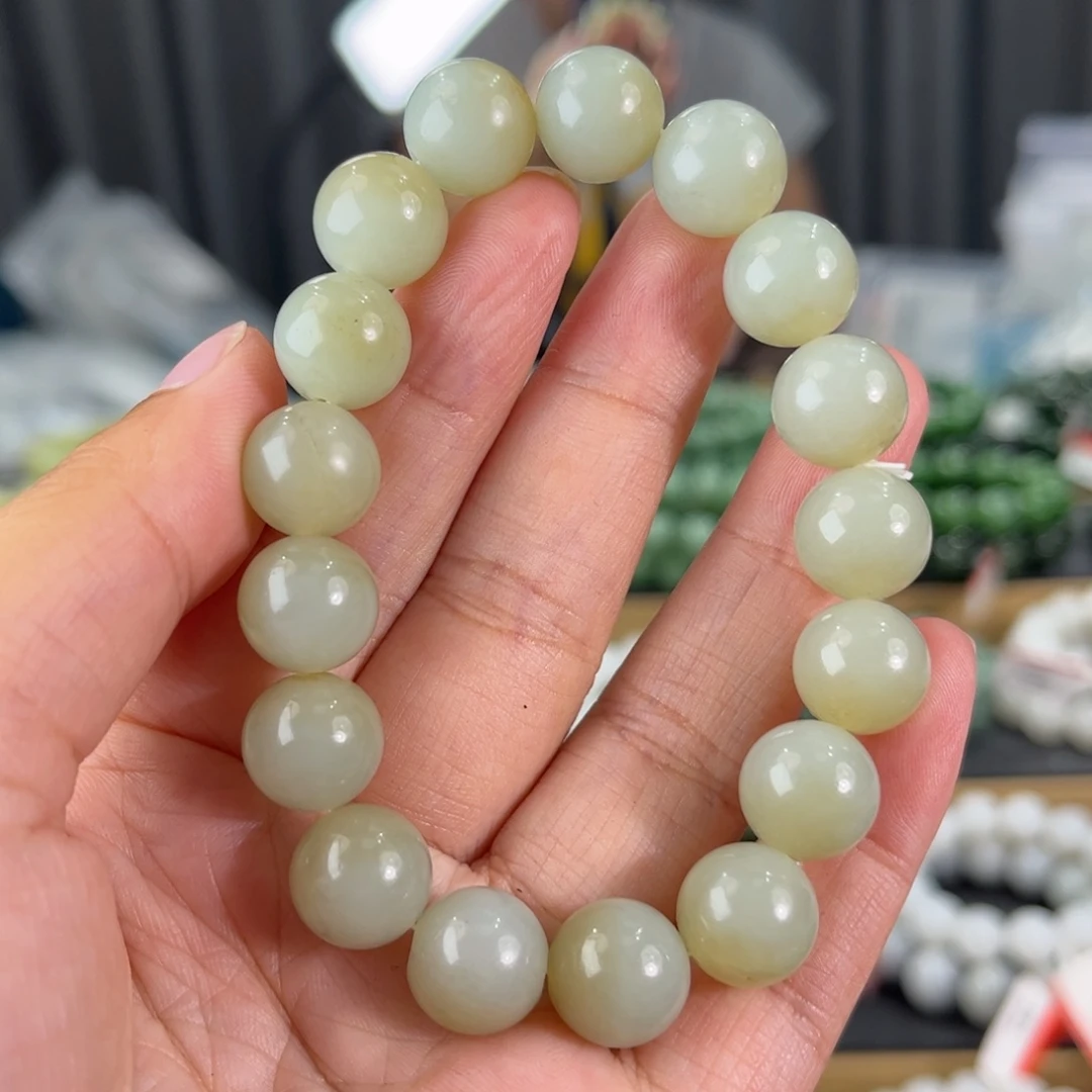 手链未镶嵌和田玉新疆且末糖青白卡12圆珠