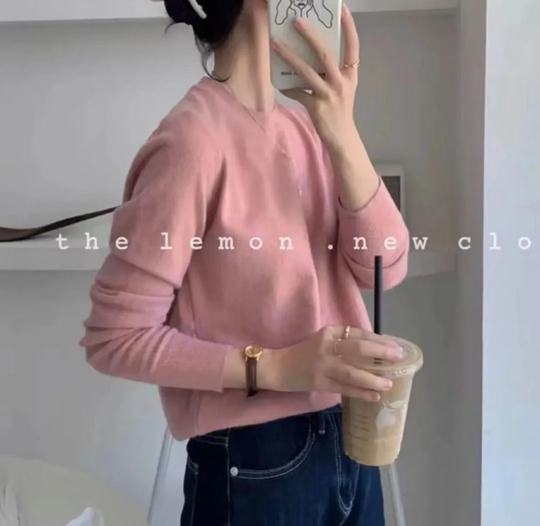 新款套头显瘦百搭圆领针织打底衫1