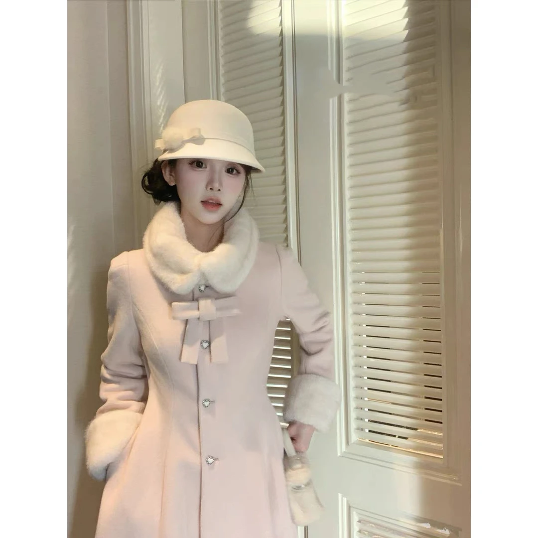 小小仟  [ 樱花落 ] 千金少女感小个子收腰羊毛长款显瘦修身大衣
