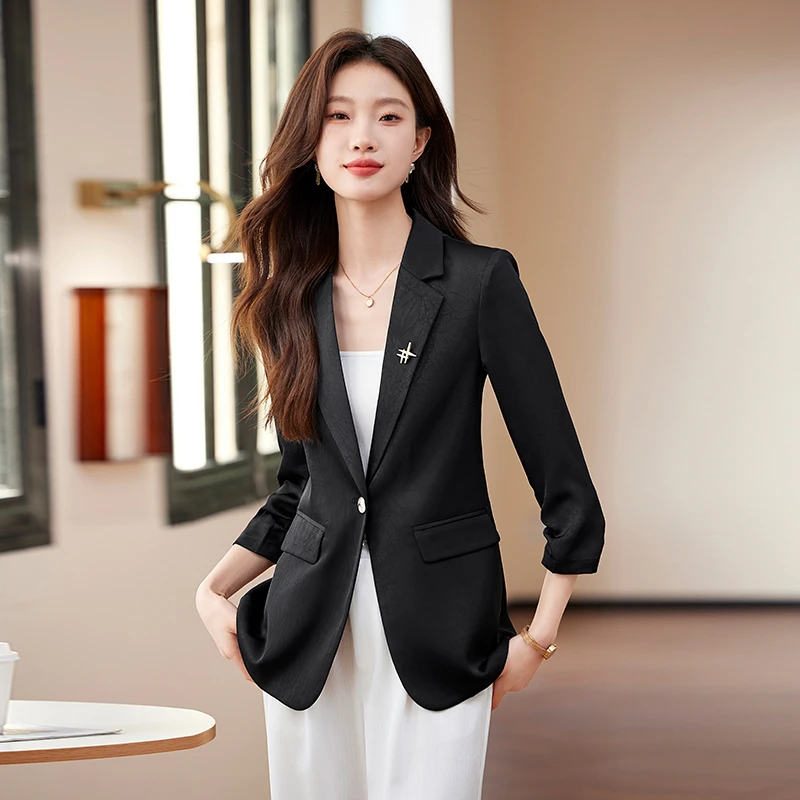 七分袖时尚小西装薄款休闲轻职风韩版V领显瘦春秋西装夏季