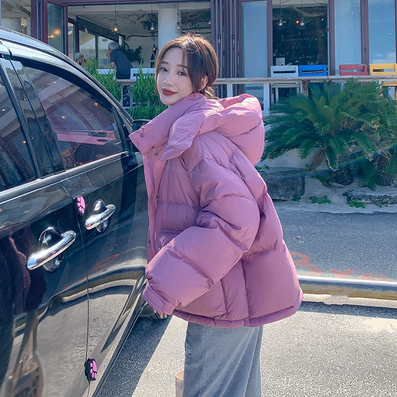 树莓粉连帽小个子棉服女2024冬新款韩版甜美今年流行加厚保暖外套