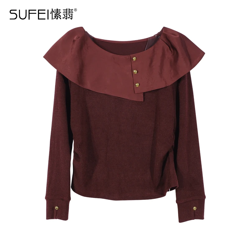 SUFEI/愫翡S51XS0192A 春季新款荷叶领大领口小衫 0192