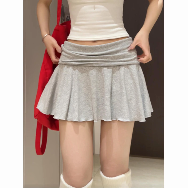 美式辣妹风灰色高腰A字半身裙女夏季时尚显瘦百搭防走光运动短裙