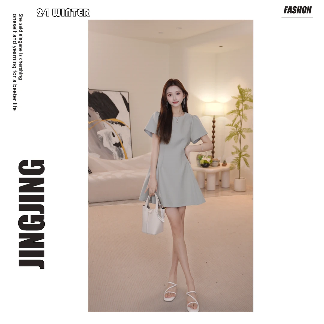 【婧婧】短袖连衣裙夏季法式气质小个子高级感收腰显瘦裙子28Y003