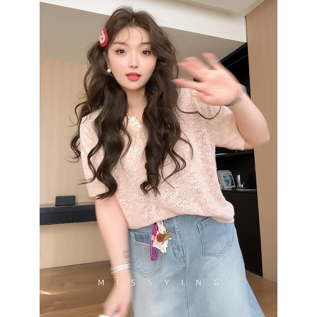 应小姐【清欢】微胖大码韩系时尚宽松休闲简约纯色显瘦针织短袖T恤