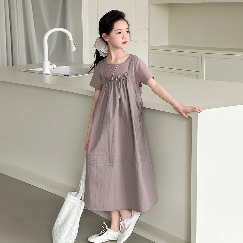 女童夏季连衣裙2025新款洋气时尚纯色裙子6-12岁中大童夏款公主裙