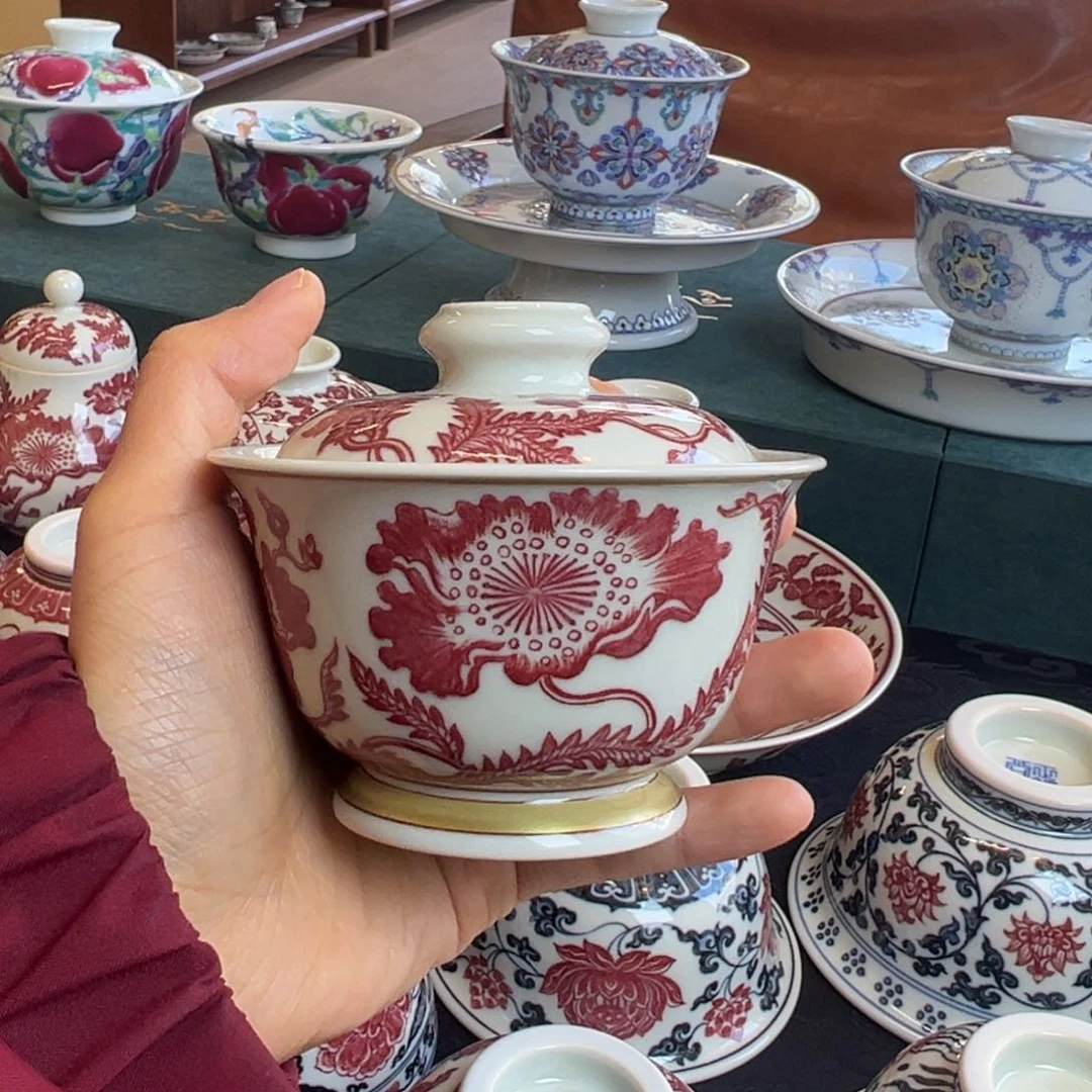 H正绎堂全红虞美人盖碗