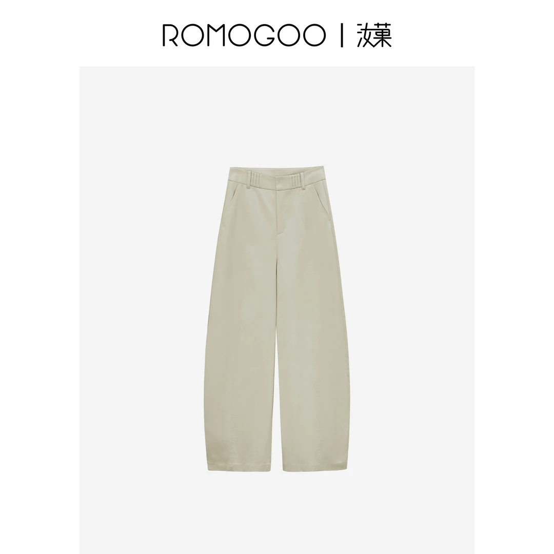 ROMOGOO/汝菓宽松流线弧型浅卡其休闲裤RG701117