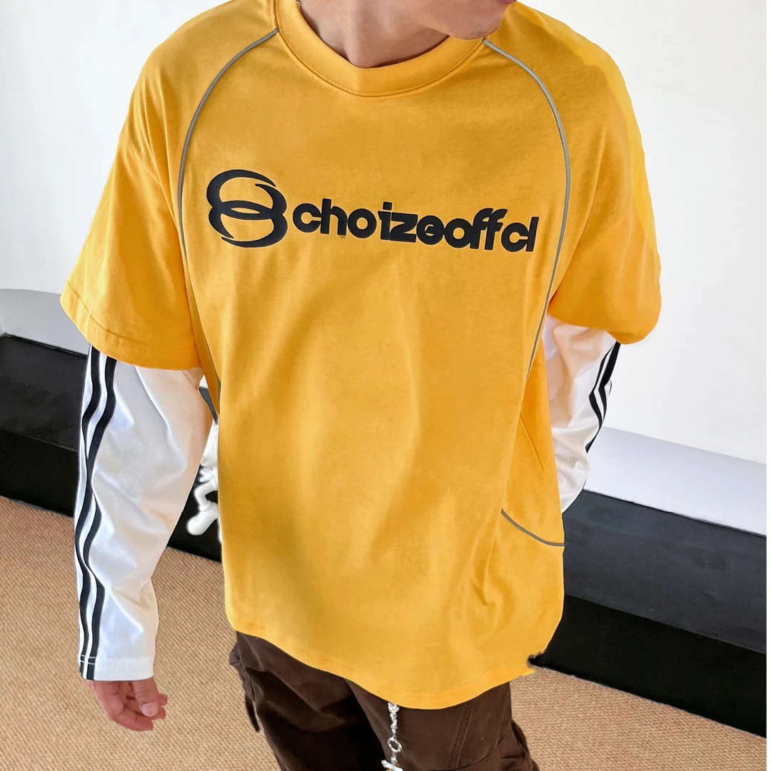 SWAG美式潮牌球衣运动风假两件长袖T恤男女宽松秋季打底衫上衣ins