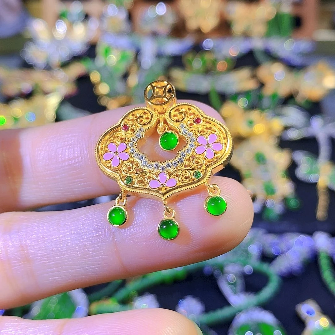 颈饰银S925镶嵌翡翠