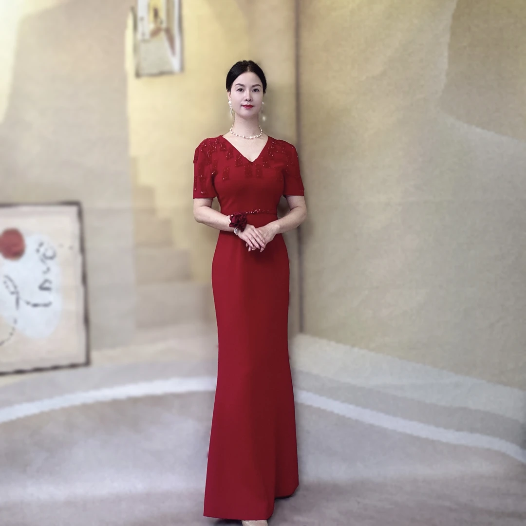 喜妃琳0033喜婆婆喜妈妈婚宴礼服流苏设计时尚减龄优雅气质V领