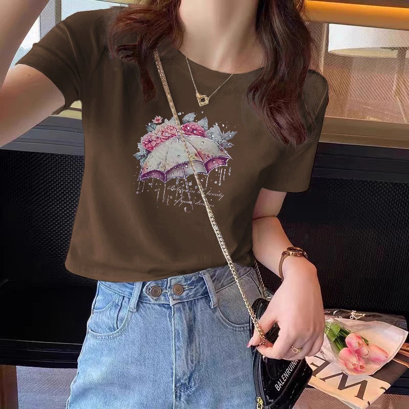 夏季短款设计感别致纯棉2025新款半袖上衣女高腰洋气小个子T恤衫