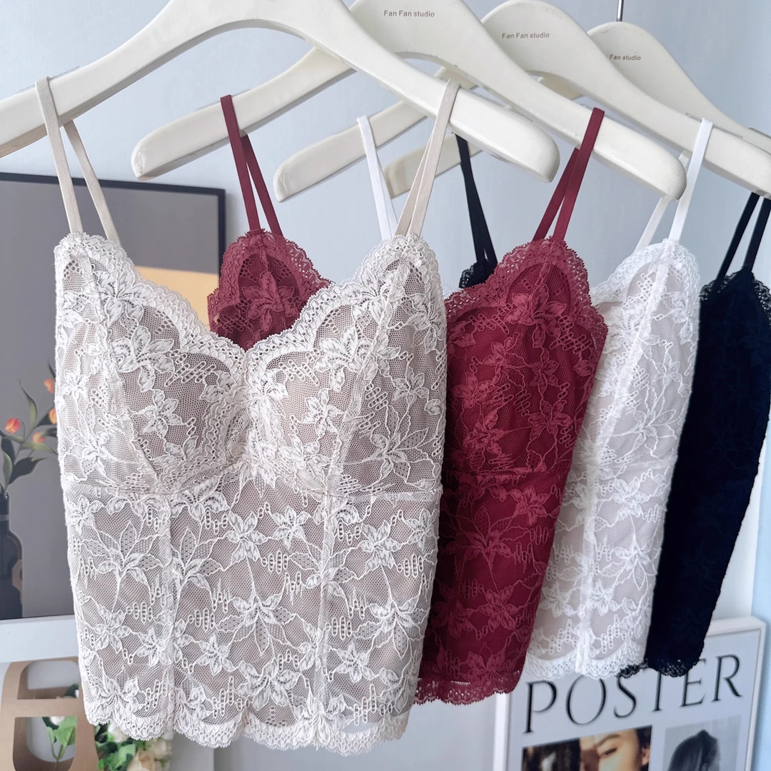 纯欲风性感蕾丝美背吊带秋冬新款带胸垫聚拢内衣显瘦保暖打底背心