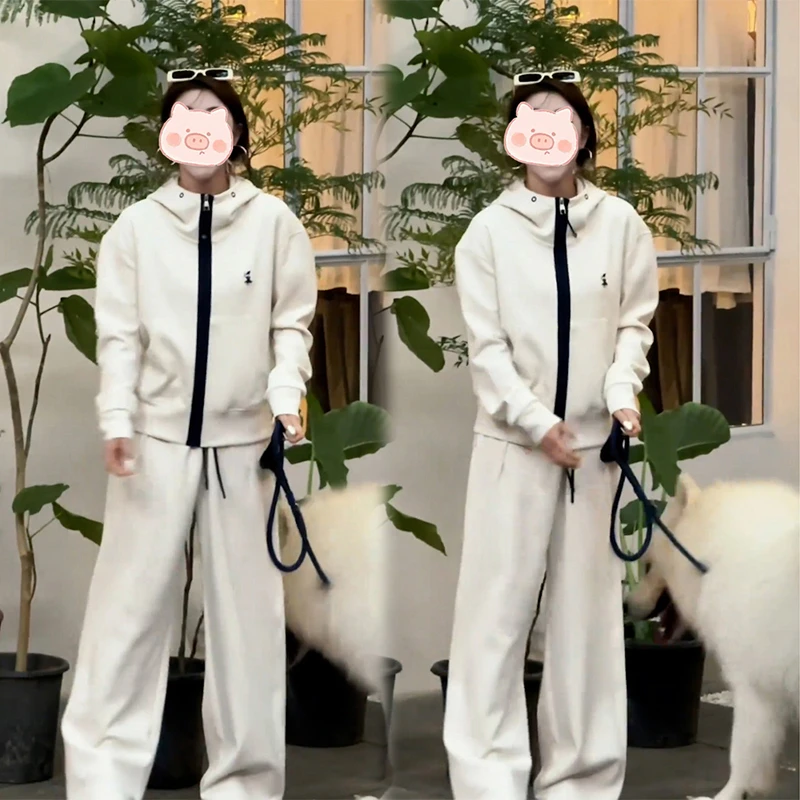 时尚休闲运动套装女秋季2025新款高级感撞色长袖拉链开衫两件套潮
