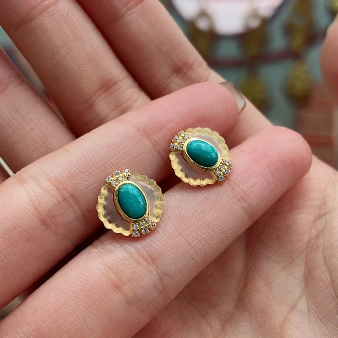 绿松石耳饰银S925镶嵌