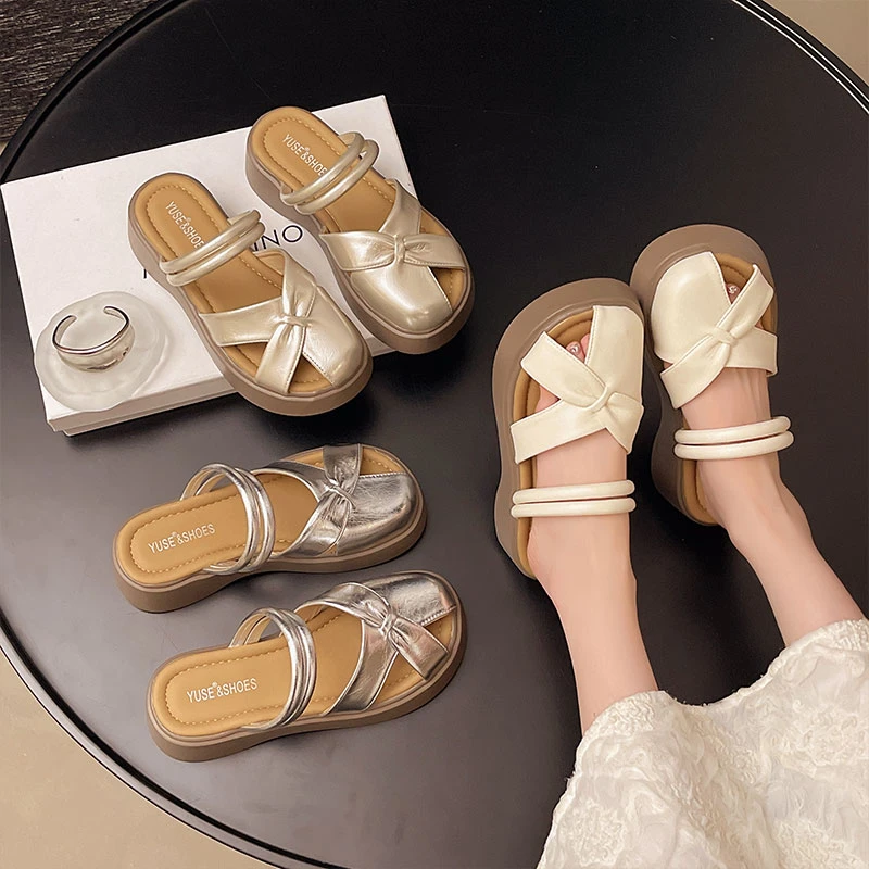 厚底松糕跟包头半拖鞋女外穿2025两穿绝美凉拖鞋镂空增高玛丽珍鞋