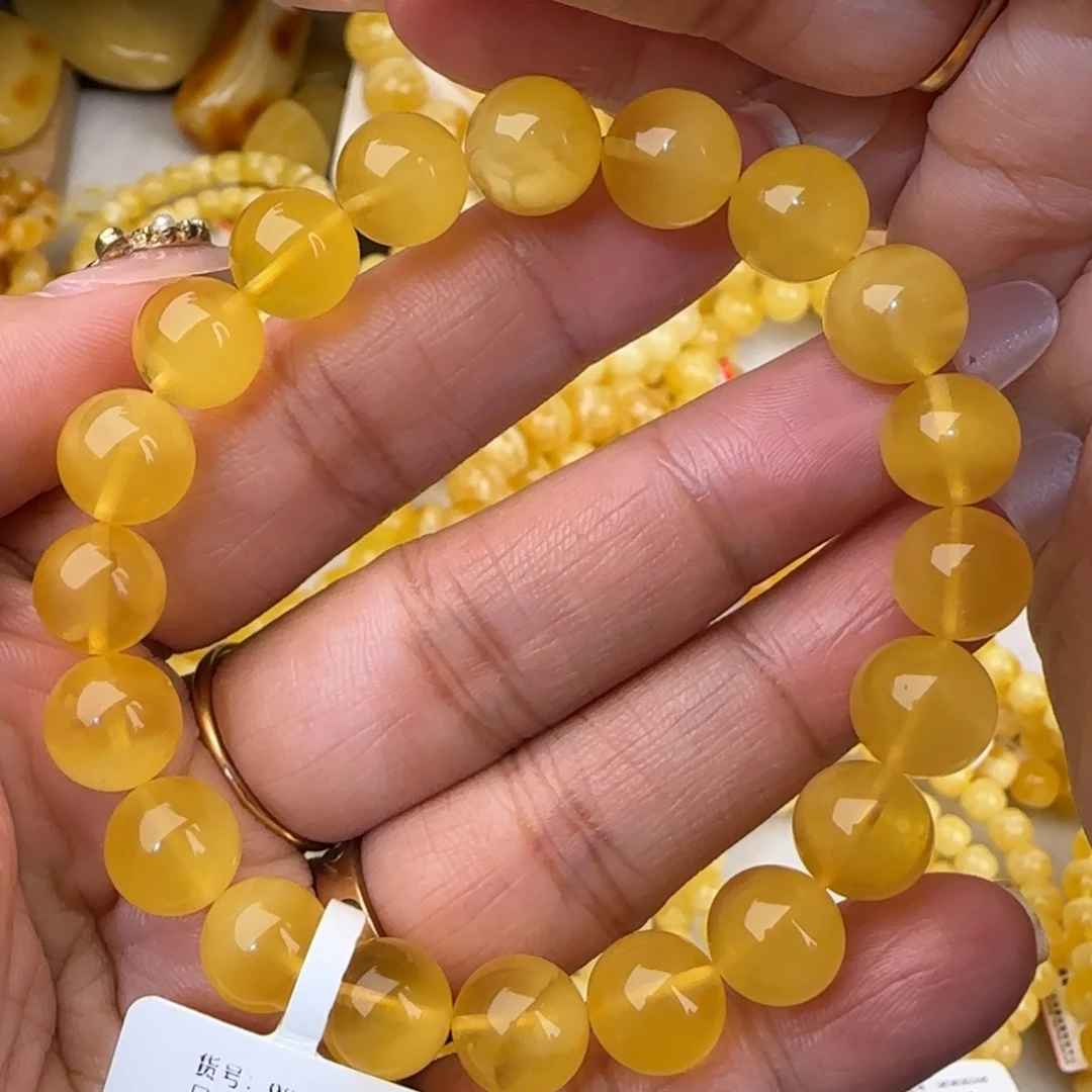 蜜蜡未镶嵌手链鸡油黄金绞蜜圆珠手串