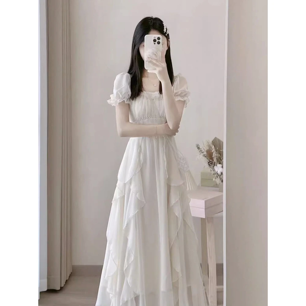 法式白色高级感仙女连衣裙女夏季2025新款超仙公主裙温柔风长裙子