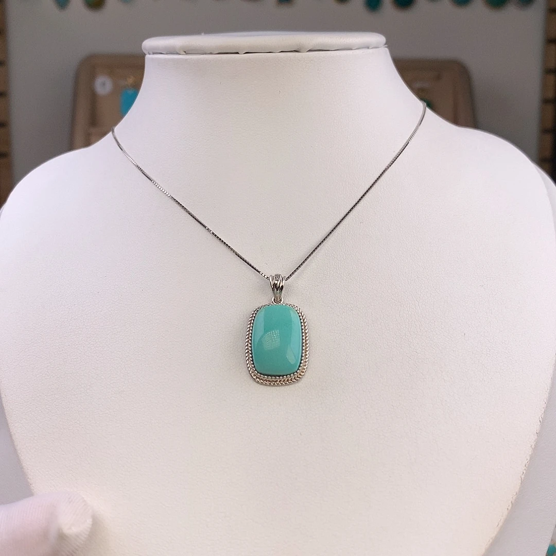 绿松石银S925镶嵌吊坠(不含链)