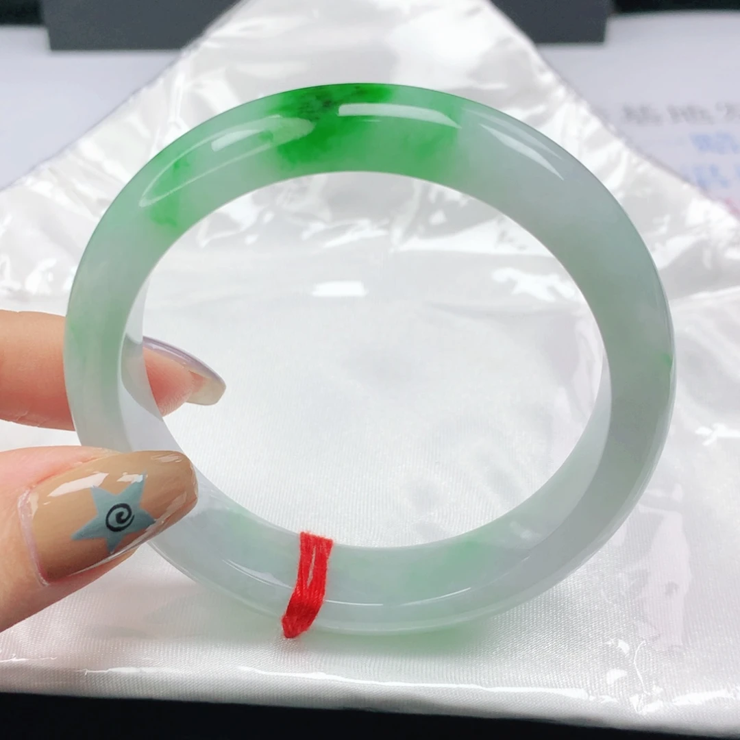 翡翠未镶嵌手镯翡翠53.7飘阳绿正圈