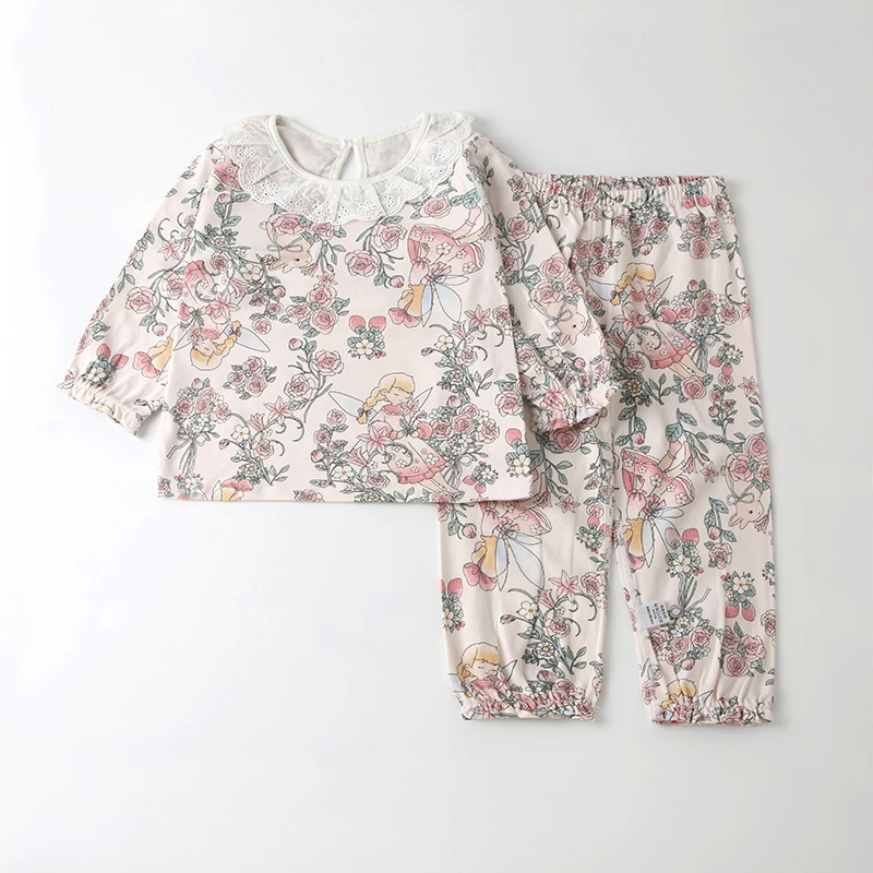 儿童棉毛花边领家居服套装-337