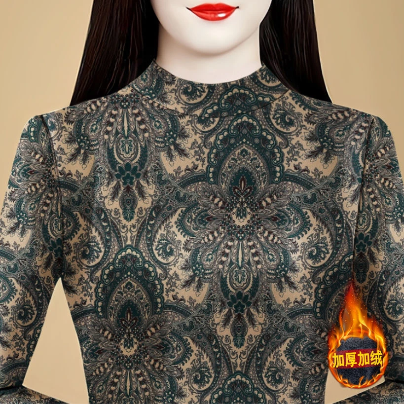 高档保暖内衣女加厚加绒冬季时尚紧身洋气上衣蕾丝内搭显瘦打底衫