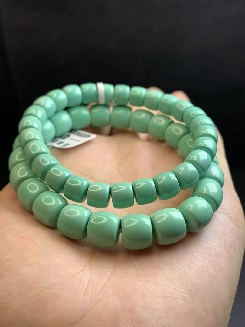 湖北珍藏级8mm-10mm纯手工原石原料精工直切绿手串