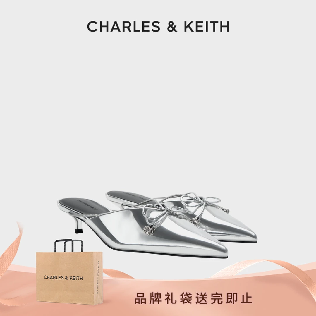CHARLES & KEITH【流光风】25秋低跟蝴蝶结穆勒鞋拖鞋CK1-60580325