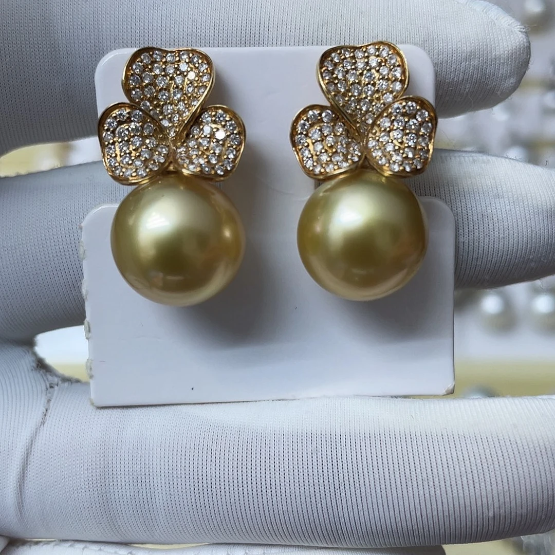 海水珍珠18K金镶嵌耳饰金珠
