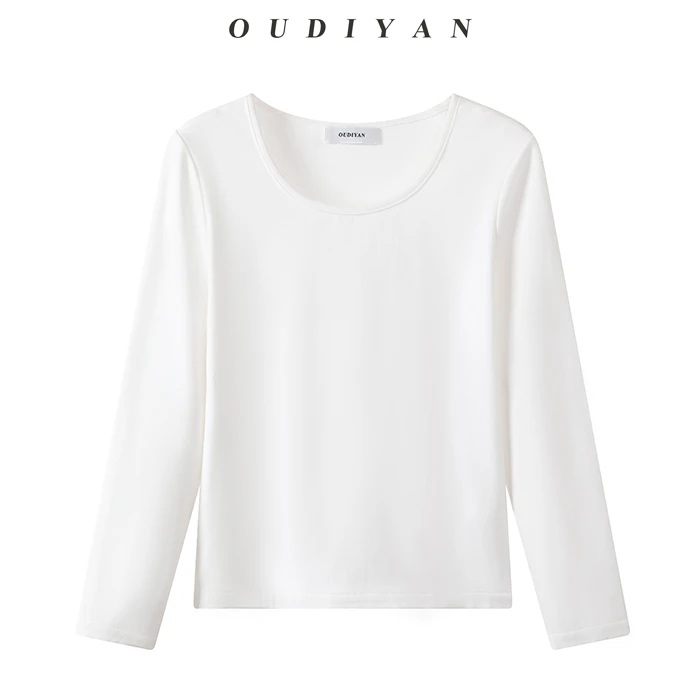 OUDIYAN | 小个子高端女装 秋季圆领磨毛打底衫长袖内穿百搭T恤