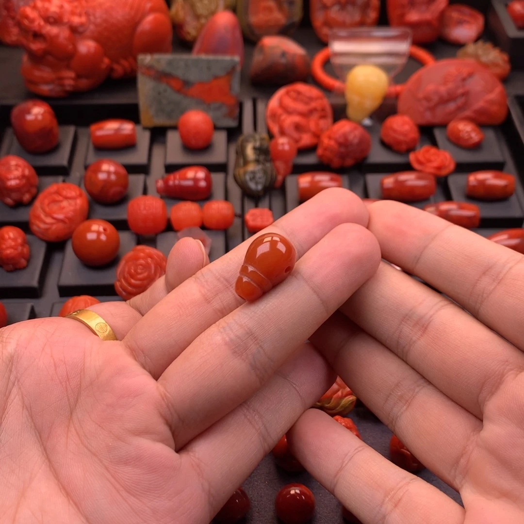 南红玛瑙未镶嵌川料原矿柿子红奶嘴三通12.5mm