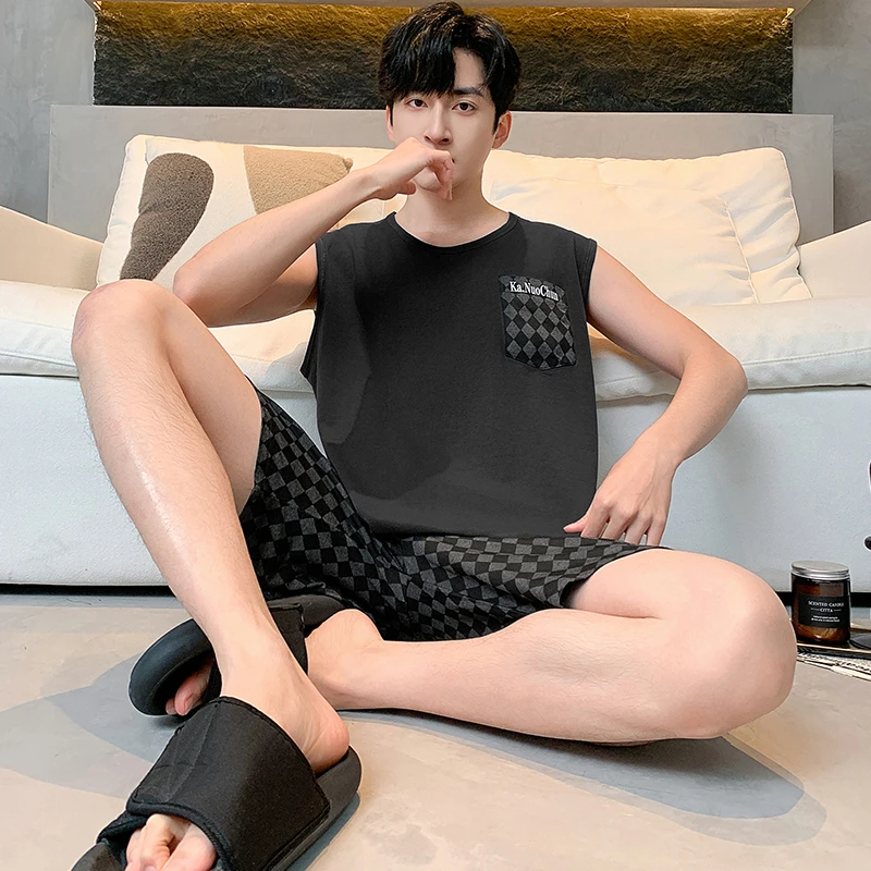 背心睡衣男士夏天莫代尔薄款套装大码6XL短袖短裤家居服睡衣