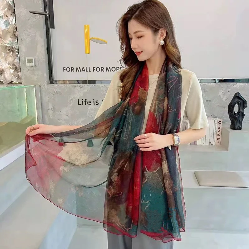 【红莲花开】优柔纱国风时尚气质百搭披肩丝巾130*180（230-A）