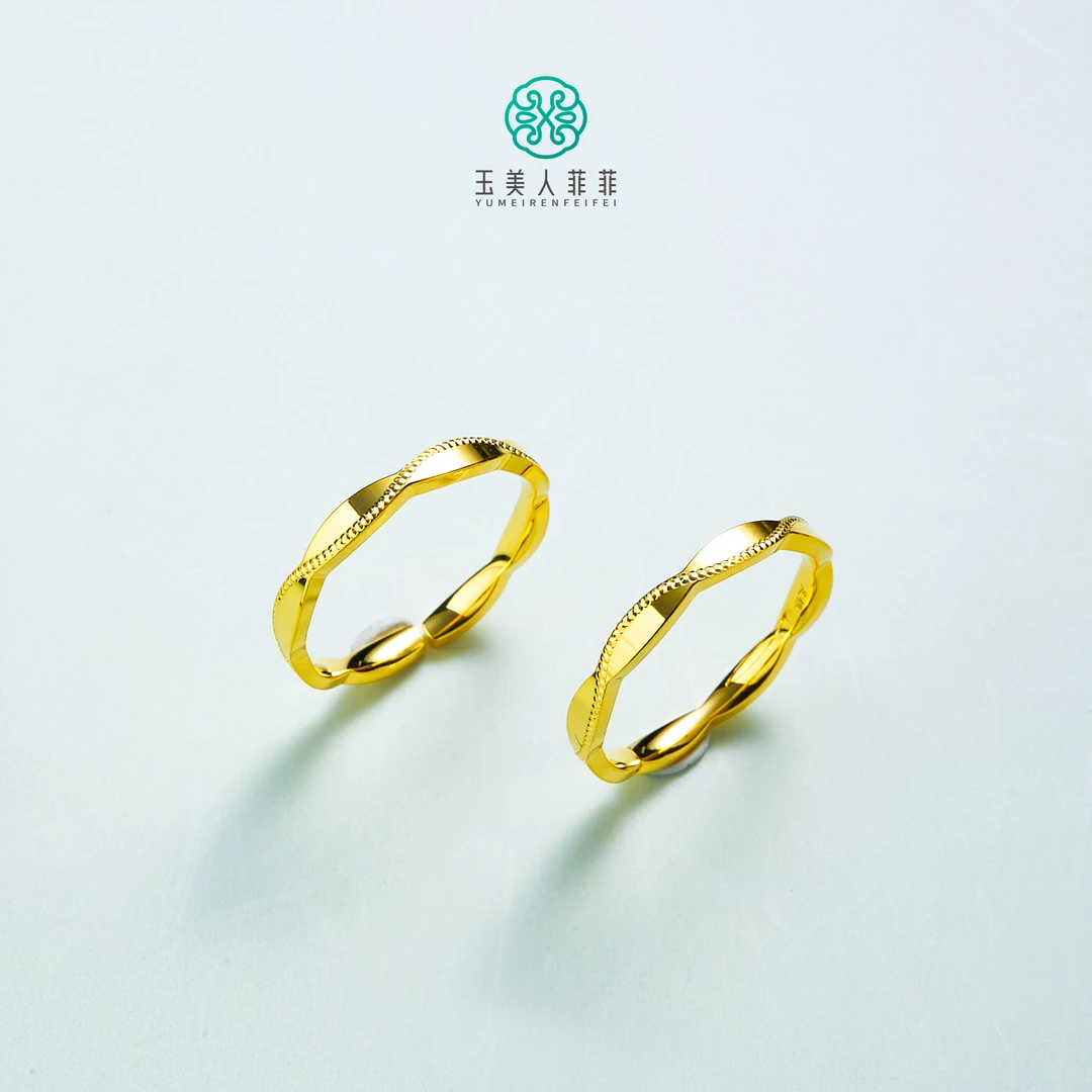 足银戒指 玉美人菲菲/足银金色波浪纹戒指/多样性发一