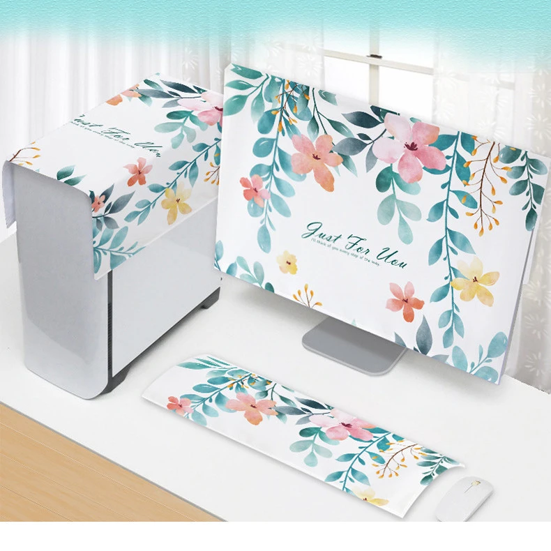 电脑三件套盖巾家用防尘保护台式显示器定位印花不掉色主机盖巾