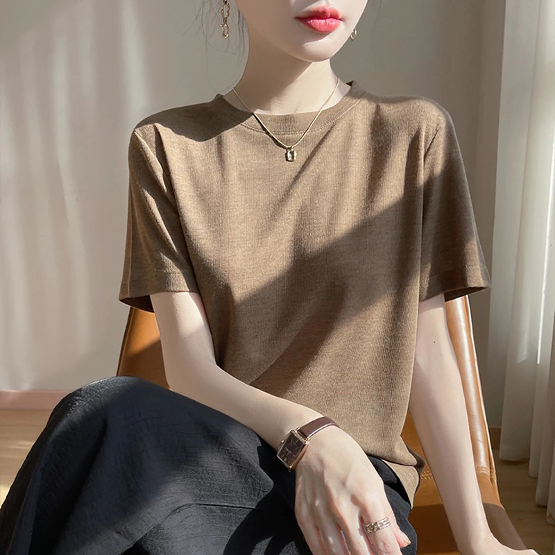 极简圆领【面膜T】莱赛尔短袖女夏季气质纯色休闲风女式T恤