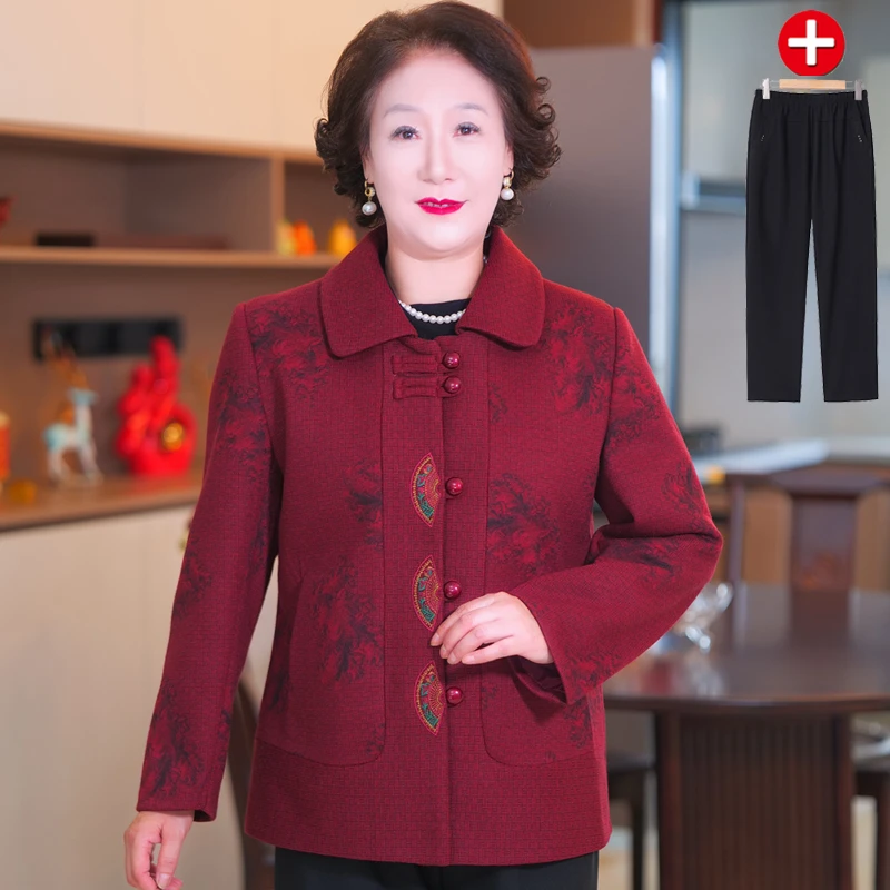 中老年人春秋女外套2025新款妈妈装翻领上衣秋装奶奶长袖宽松衣服
