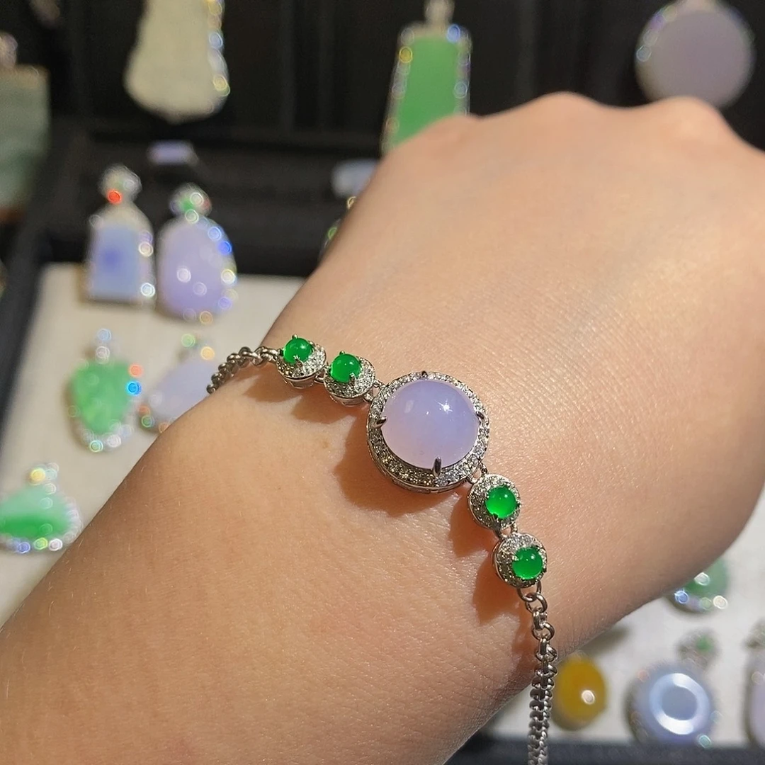 翡翠手链银S925镶嵌天然翡翠